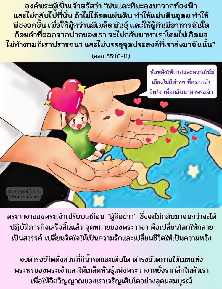 ถ้อยคำที่ออกจากปากของเรา จะไม่กลับมาหาเราโดยไม่เกิดผล (อสย. 55:10-11)